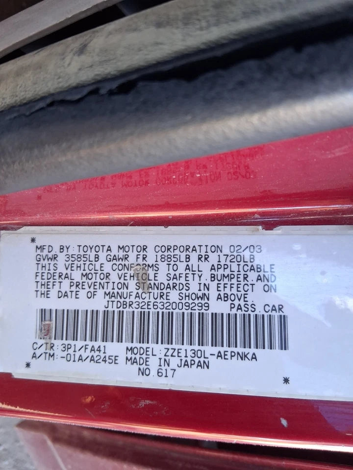 2003 2004 (THRU 04/04) TOYOTA COROLLA 1.8L AUTOMATIC TRANSMISSION 4SPD A245E