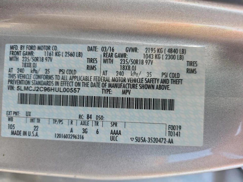 17 18 19 FORD ESCAPE 17-19 LINCOLN MKC 2.0L ENGINE MOTOR ASSEMBLY W/TURBO