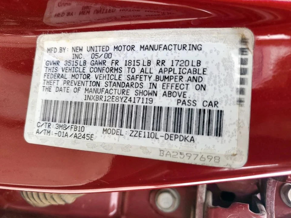 2000 2001 2002 TOYOTA COROLLA 1.8L 4 SPD AT AUTOMATIC TRANSMISSION ASSEMBLY 127K