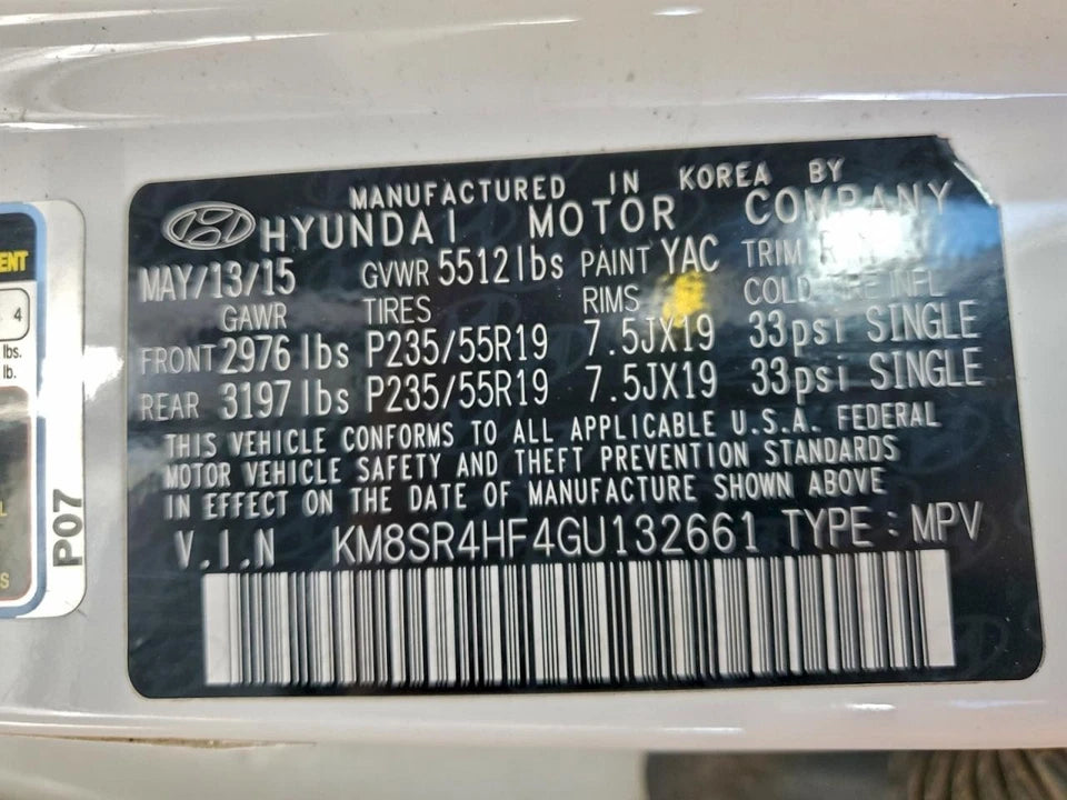 15 16 17 18 19 HYUNDAI SANTA FE 3.3L V6 2WD 4X2 AUTOMATIC TRANSMISSION