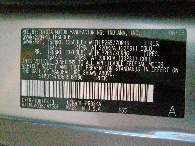 05 06 TOYOTA TUNDRA 05-07 SEQUOIA 4.7L V8 AUTO TRANSMISSION 4WD W/TRANSFER A750F