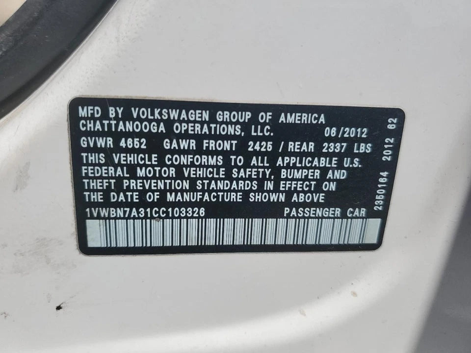 12 13 14 VOLKSWAGEN PASSAT TDI 2.0L AUTOMATIC TRANSMISSION ASSEMBLY 2WD ID NRT