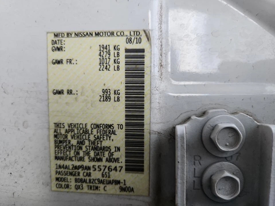 10 11 12 NISSAN ALTIMA 2.5L FED 4 CYL AT CVT AUTOMATIC TRANSMISSION ASSEMBLY