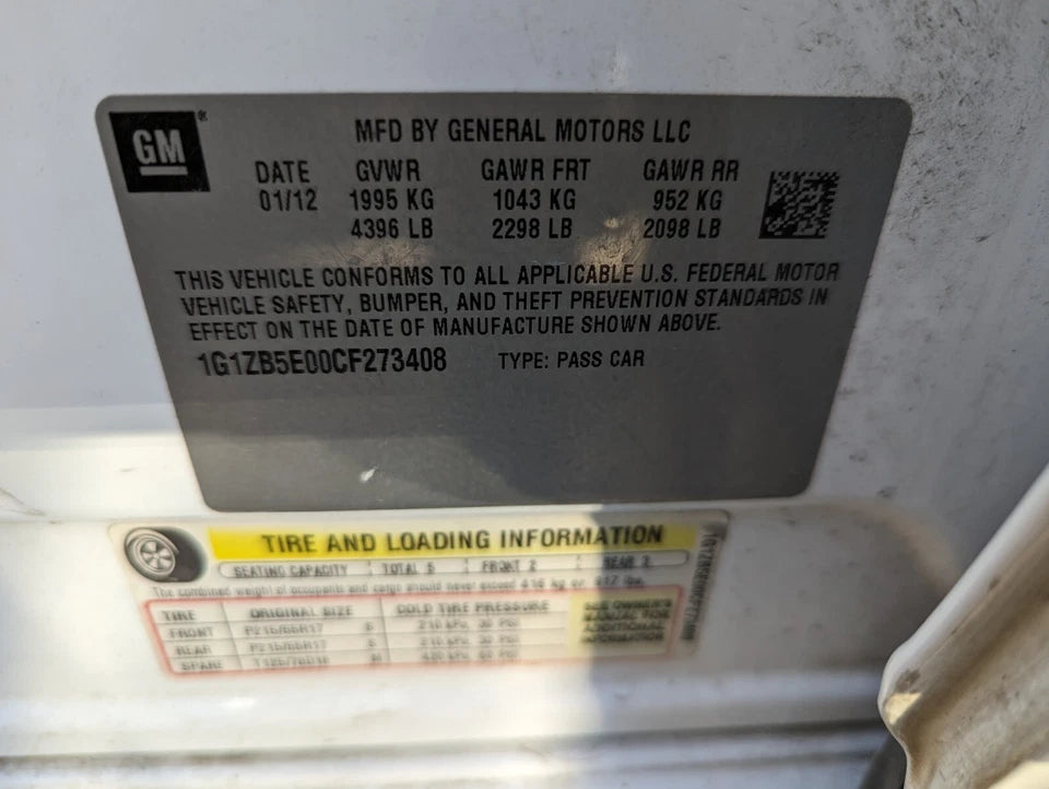 09 10 11 12 CHEVY MALIBU 09 PONTIAC G6 AURA VIN 0 OPT LE5 2.4L ENGINE MOTOR