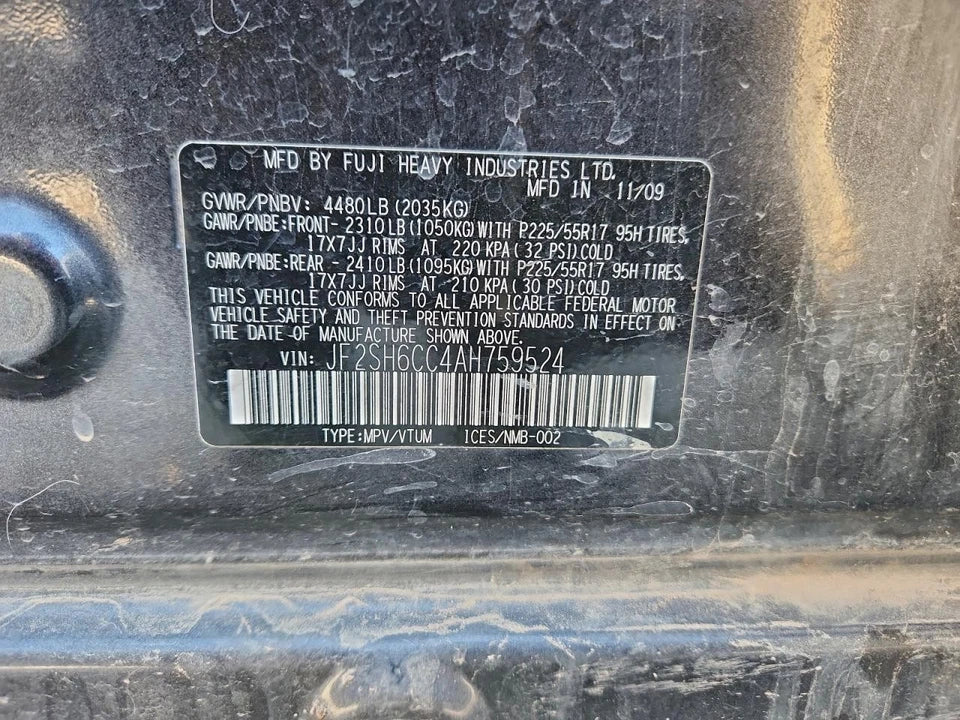 09 10 SUBARU FORESTER 2.5L EJ25 ENGINE MOTOR ASSEMBLY VIN 6 NON-TURBO 94K MILES