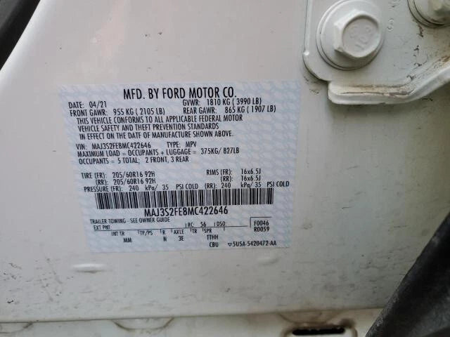 18 19 20 21 FORD ECOSPORT 1.0L 3 CYL ENGINE MOTOR W/TURBO ASSEMBLY VIN E 34K MIL