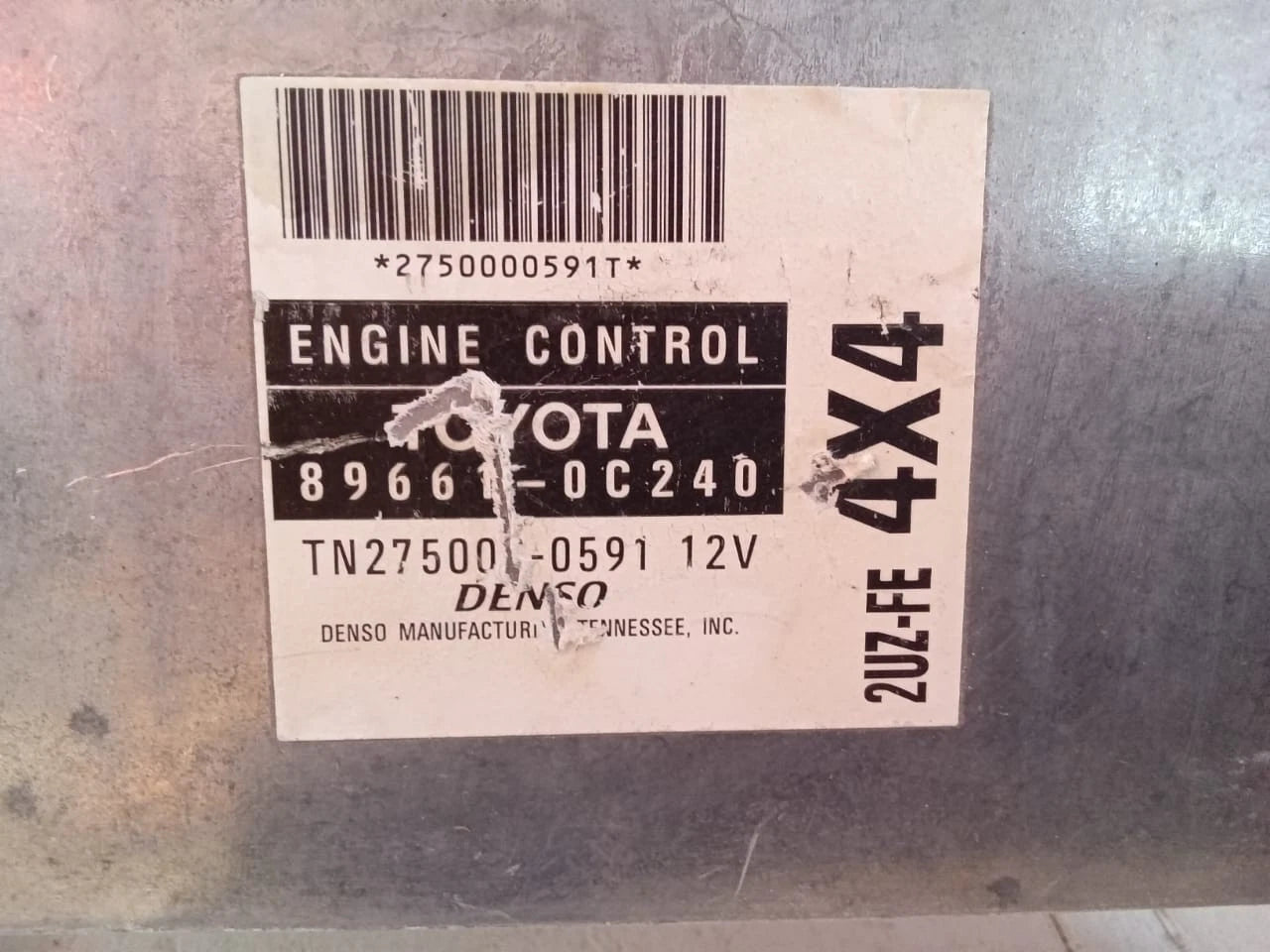 01-02 TOYOTA TUNDRA 4.7L 4WD ENGINE COMPUTER CONTROL MODULE ECU ECM 89661-0C240