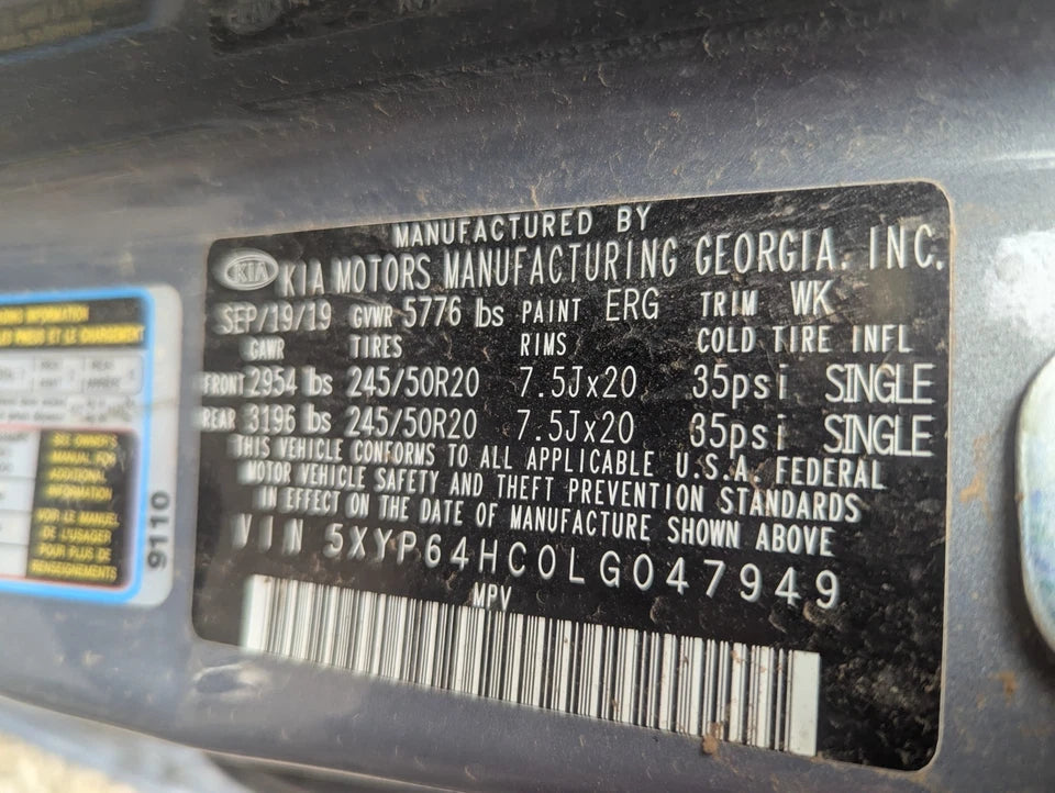 20 21 22 23 24 KIA Telluride 3.8L, FWD 2WD 4X2 ENGINE MOTOR ASSEMBLY G6DN