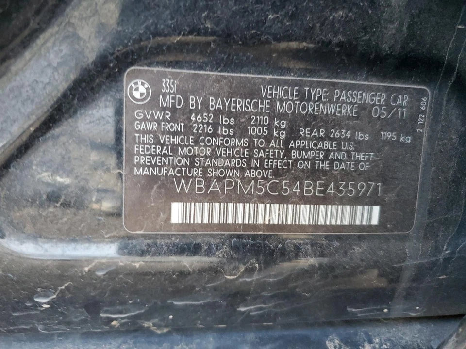 11(FRM 12/10) 12 BMW 135i 11(FRM 1/11) 12 335i RWD 3.0L W/TURBO ENGINE MOTOR N55
