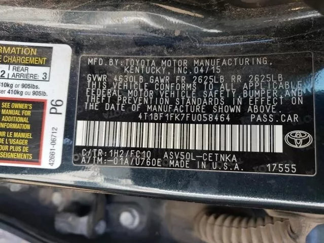 2012 2013 2014 2015 2016 2017 TOYOTA CAMRY 2.5L ENGINE MOTOR ASSY VIN F 2ARFE -A