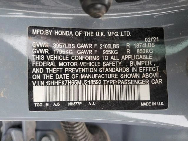 17 18 19 20 21 HONDA CIVIC 1.5T ENGINE MOTOR ASSEMBLY W/TURBO 76K MILES VIN 7