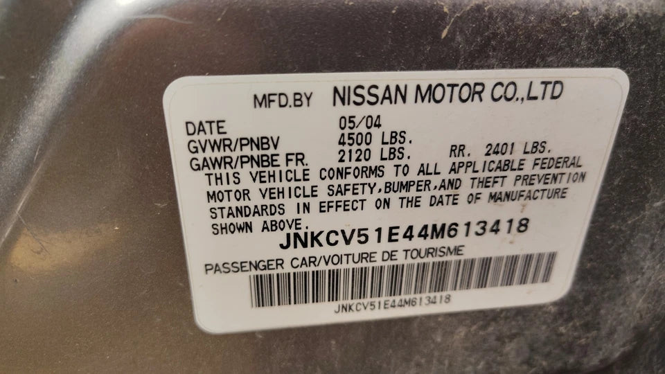 04 (FRM 10/03) 05(THRU 10/04) INFINITI G35 FX35 3.5L RWD 2WD ENGINE MOTOR VQ35DE