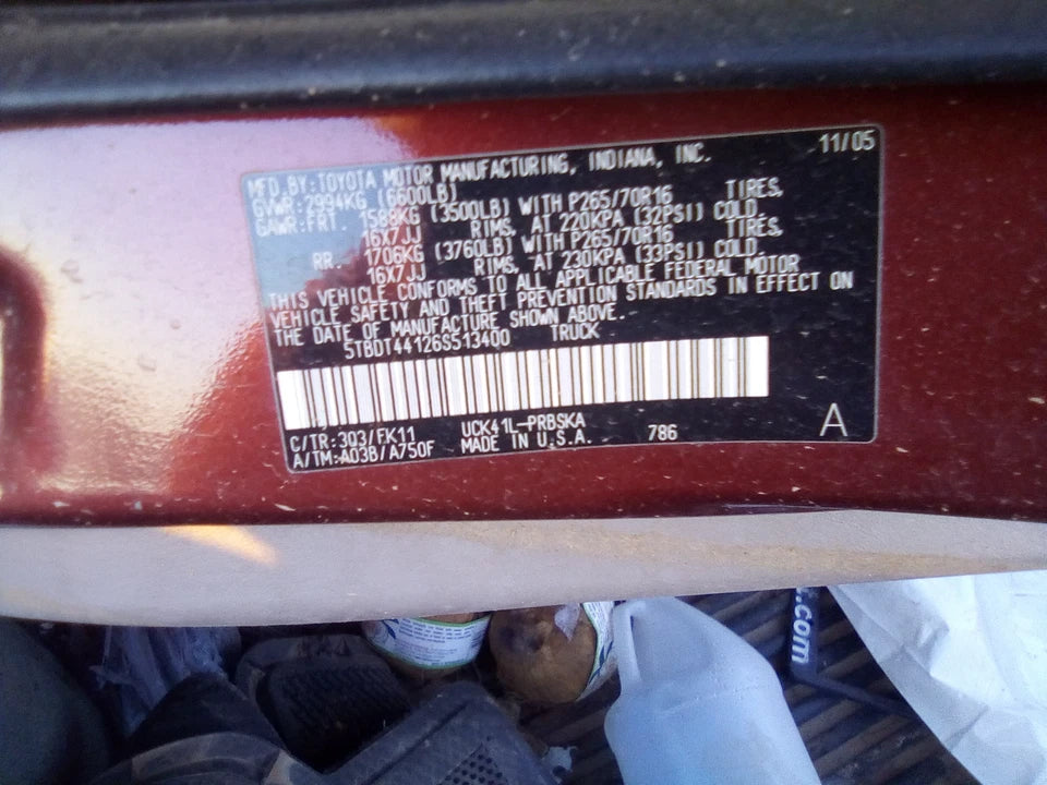 05 06 TOYOTA TUNDRA 05-07 SEQUOIA 4.7L V8 AUTOMATIC TRANSMISSION 4WD W/TRANSFER
