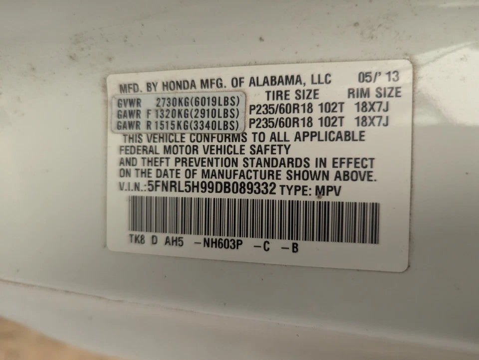 11 12 13 14 15 16 17 HONDA ODYSSEY V6 3.5L 2WD VIN 5 ENGINE MOTOR ASSEMBLY J35Z8