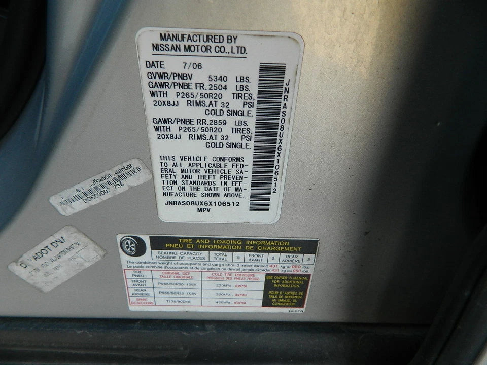 2003-2007 INFINITI FX 35 FX 45 FX35 FX45 FRONT RIGHT PASSENGER DOOR OEM SILVER
