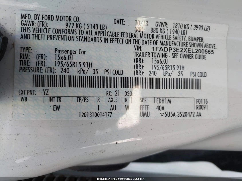 2012 2013 2014 FORD FOCUS 2.0L CVT AUTOMATIC TRANSMISSION ASSEMBLY