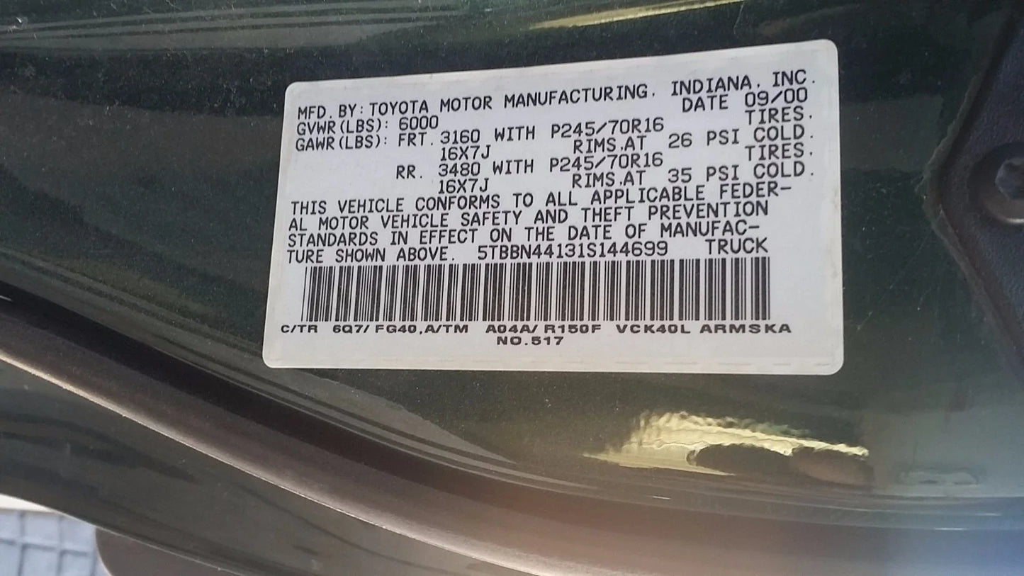 Toyota Tundra 3.4L 6-cylinder front differential axle with actuator A04A code 2000-2004 model label