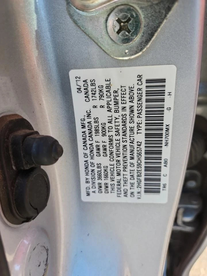 12 13 HONDA CIVIC SEDAN 1.8L MANUAL MT STANDARD TRANSMISSION ASSEMBLY SY2M