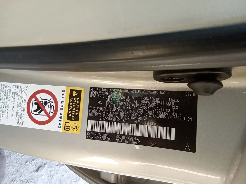 10 11 12 13 14 15 LEXUS RX350 RX 350 REAR LEFT DRIVER SIDE LH DOOR 4U7