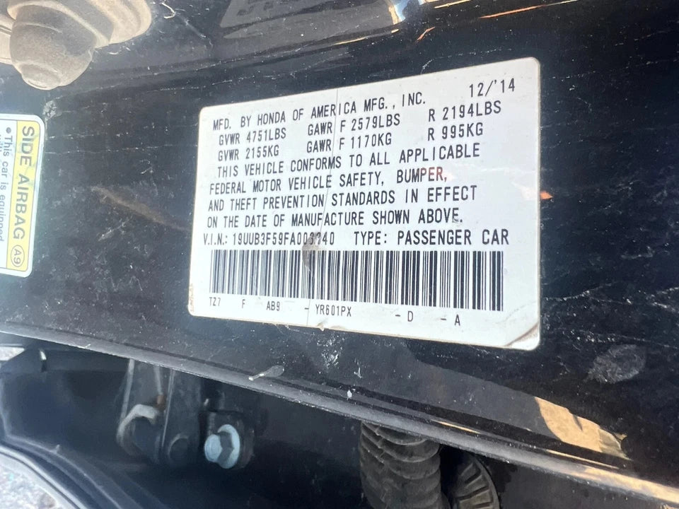 2015 2016 2017 2018 15 16 17 18 ACURA TLX 3.5L AWD ENGINE MOTOR ASSEMBLY J35Y6