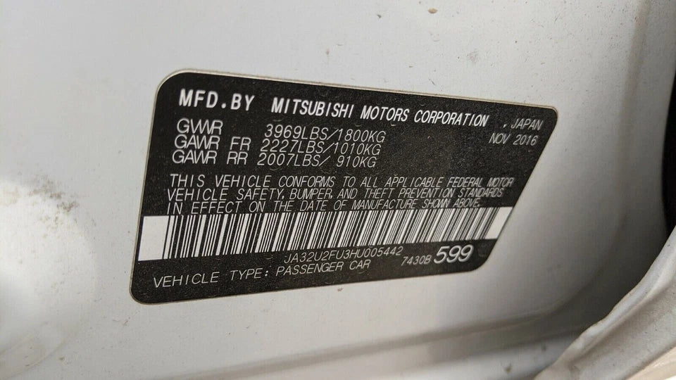 2013 2014 2015 2016 2017 MITSUBISHI LANCER 2.0L 4CYL 2WD ENGINE MOTOR ASSEMBLY