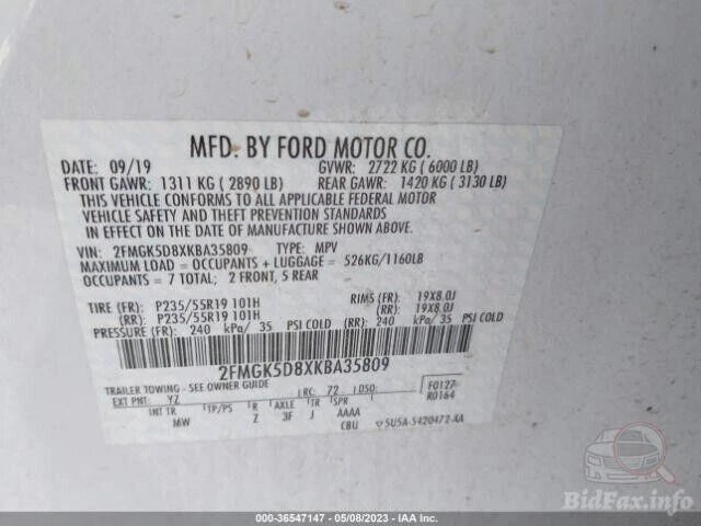 15-19 FORD FLEX EXPLORER TAURUS EDGE 3.5L ENGINE MOTOR ASSY W/O OIL COOLER 79K M
