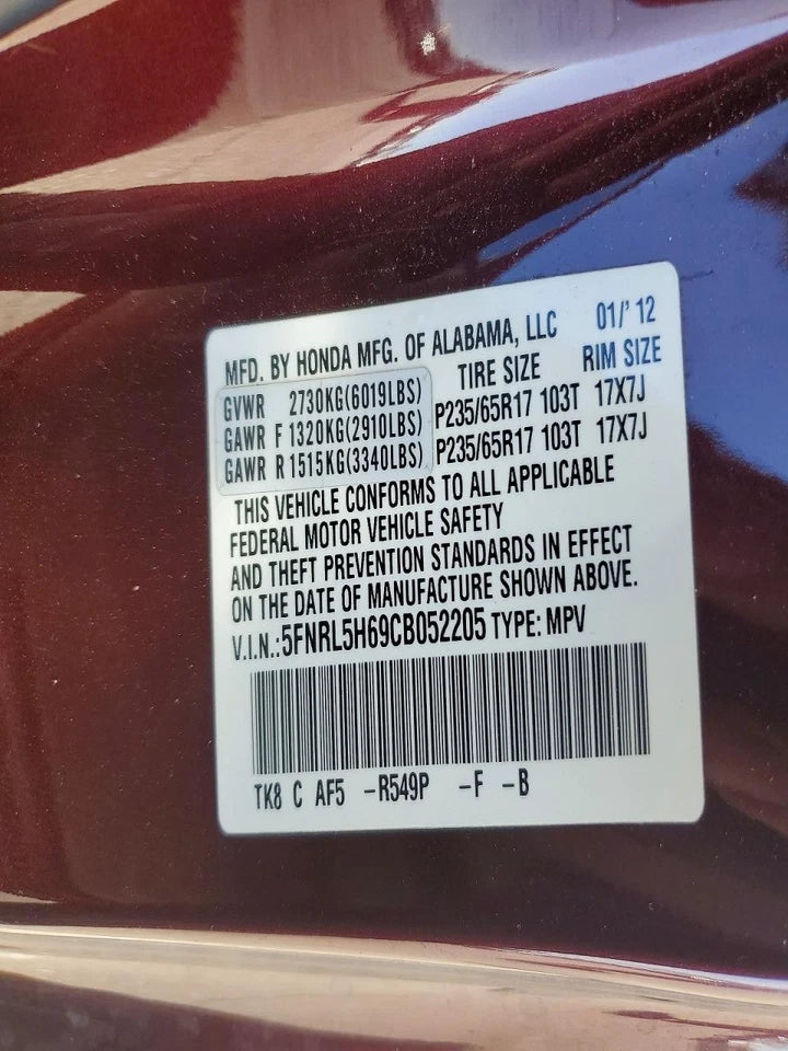 11 12 13 HONDA ODYSSEY EX -L LEATHER V6 3.5L 2WD AUTOMATIC TRANSMISSION ASSEMBLY