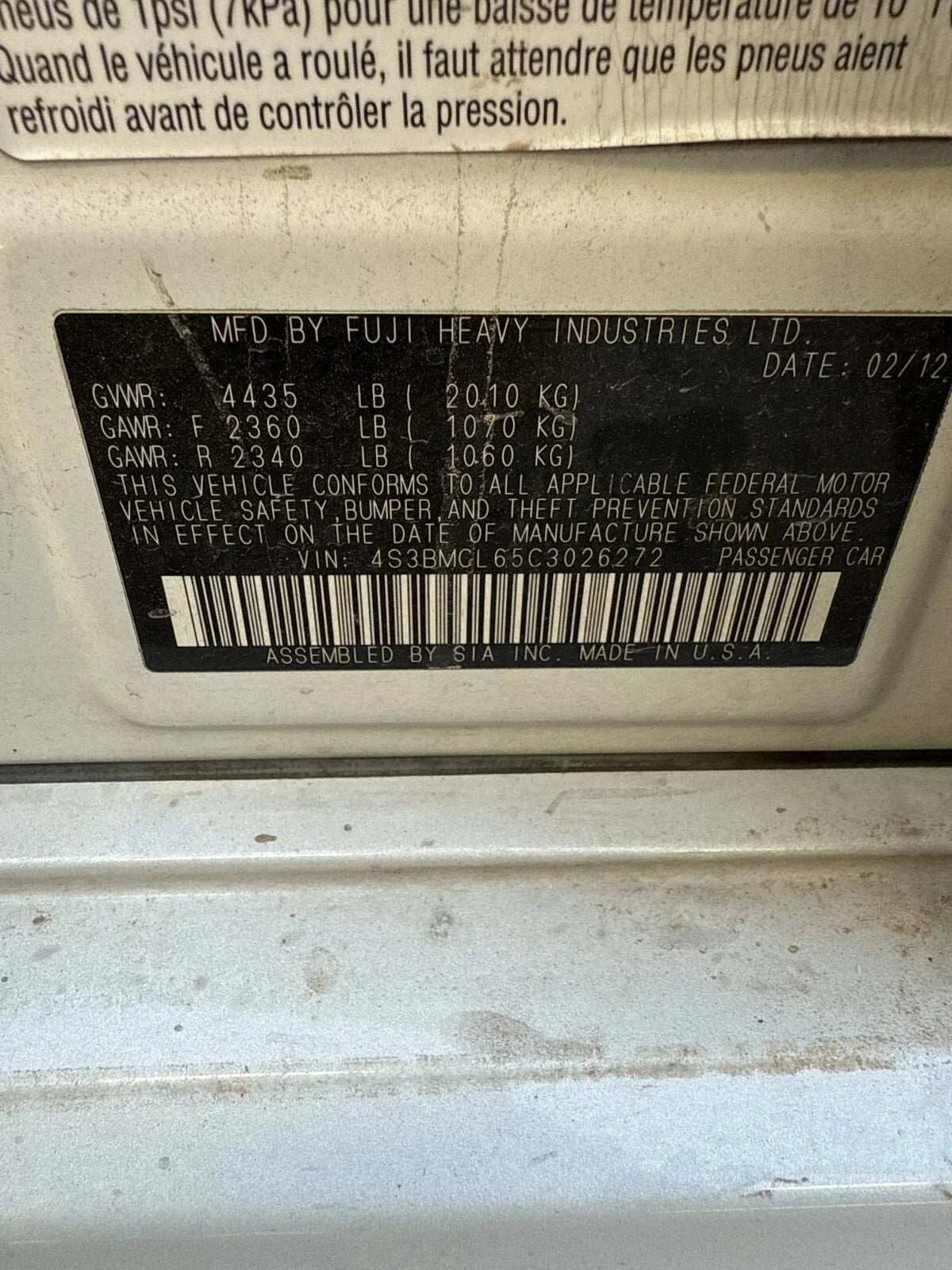 2011 2012 SUBARU LEGACY