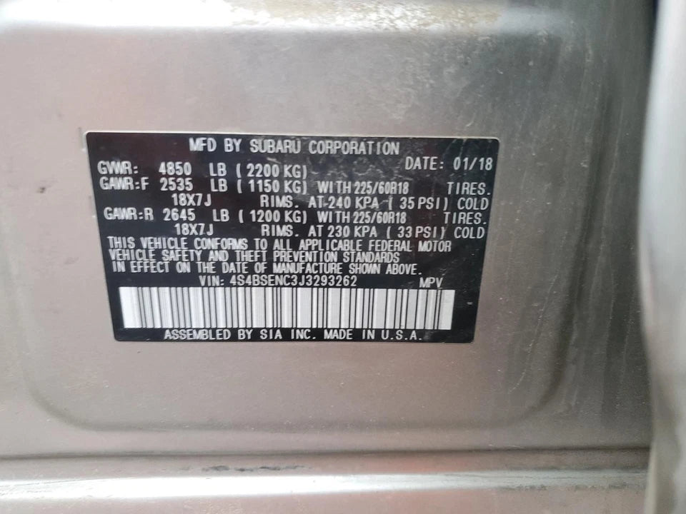 17 18 19 SUBARU LEGACY OUTBACK 3.6L ENGINE MOTOR ASSEMBLY EZ 36R