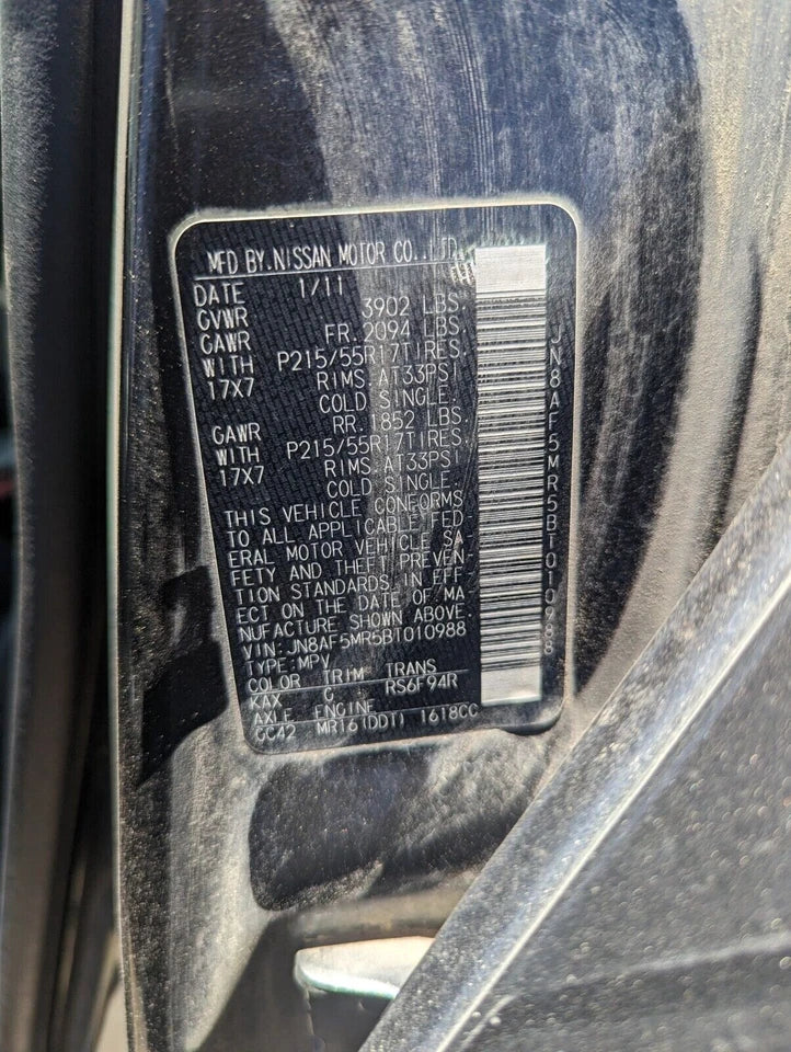 2011 2012 2013 2014 NISSAN JUKE 1.6L W/TURBO MR16DDT ENGINE MOTOR ASSY MANUAL MT