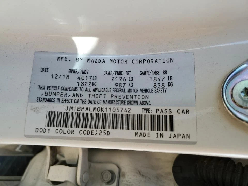 2019 2020 2021 MAZDA 3 2.5L 6 SPD MANUAL STANDARD TRANSMISSION ASSEMBLY 46K MILE