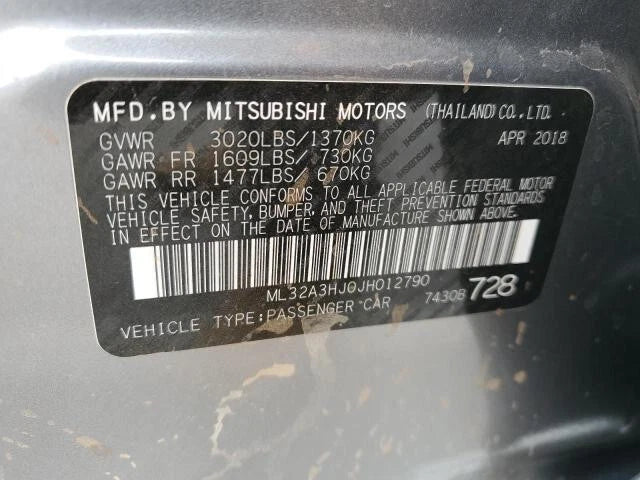 15 16 17 18 19 20 MITSUBISHI MIRAGE 1.2L AT CVT AUTOMATIC TRANSMISSION 28K MILES 130445Y28326 3PX07