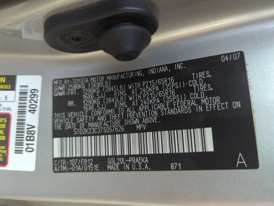2004-2010 TOYOTA SIENNA REAR LIFTGATE TAILGATE HATCH TRUNK LID - COLOR CODE 1D7