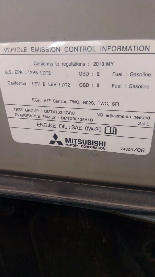 11 12 13 14 15 MITSUBISHI OUTLANDER LANCER 2.4L 4CYL FWD ENGINE MOTOR ASSEMBLY