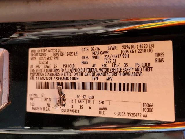 16 17 (THRU 01/09/17) FORD ESCAPE 2.5L 4X2 2WD AUTOMATIC TRANSMISSION GRADE A