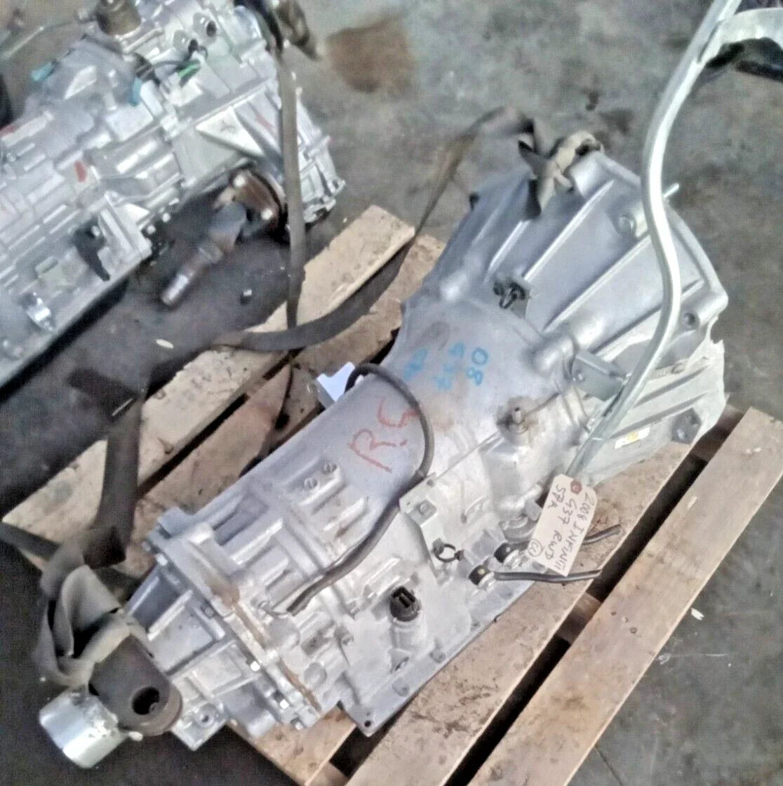 2008 INFINITI G37 automatic transmission assembly with 57,753 miles on wooden pallet