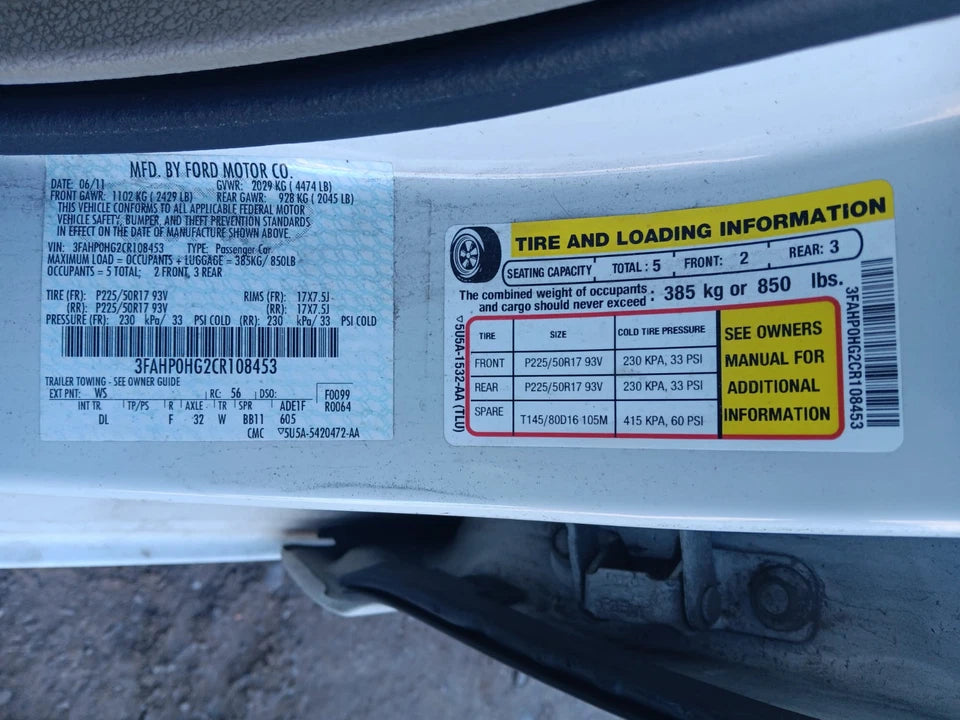 2011 2012 FORD FUSION 3.0L 2WD 4X2 FWD V6 AUTOMATIC TRANSMISSION 78K MILES